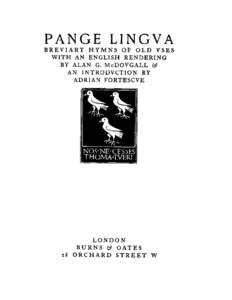 Pange Lingua: Breviary Hymns of Old Uses