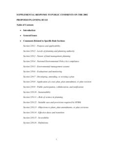 SUPPLEMENTAL RESPONSE TO PUBLIC COMMENTS ON THE 2002 PROPOSED PLANNING RULE Table of Contents •  Introduction