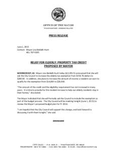 Office of the Mayor WOONSOCKET, RHODE ISLAND PRESS RELEASE  June 1, 2015