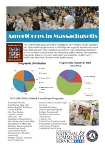 AmeriCorps in Massachusetts The AmeriCorps grant provides funding for non-profits, public agencies, and faith-based organizations to develop and support AmeriCorps members. Full and part-time members spend one year perfo