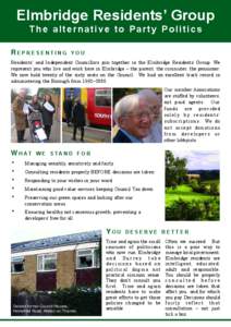 Elmbridge Residents Group The alternative to Party Politics REPRESENTING  YOU