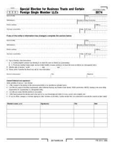 Special Election for Business Trusts and Certain 첸첸첸첸 Foreign Single Member LLCs YEAR Name of entity