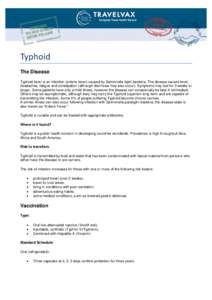 Typhoid The Disease Typhoid fever is an infection (enteric fever) caused by Salmonella typhi bacteria. The disease causes fever, headaches, fatigue and constipation (although diarrhoea may also occur). Symptoms may last 
