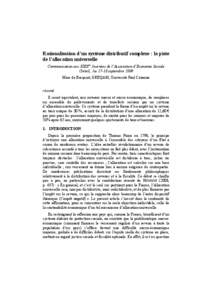 Rationalisation d’un système distributif complexe : la piste de l’allocation universelle Communication aux XXIXes Journées de l’Association d’Economie Sociale Créteil, les[removed]septembre 2009 Marc de Basquiat