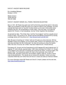 DIVE ST. VINCENT NEWS RELEASE For Immediate Release: October 2, 2012 Media Contact: Jackie Samuel[removed]