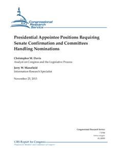 Presidential Appointee Positions Requiring Senate Confirmation and Committees Handling Nominations