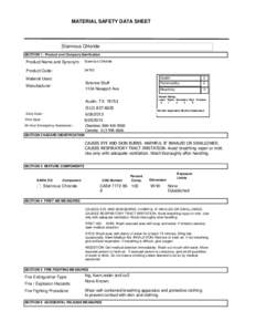 MATERIAL SAFETY DATA SHEET  Stannous Chloride SECTION 1 . Product and Company Idenfication  Product Name and Synonym: