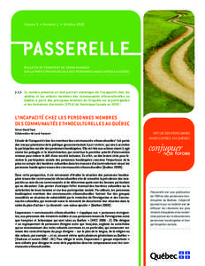 Passerelle Volume 2, Numéro 1 - Octobre 2010