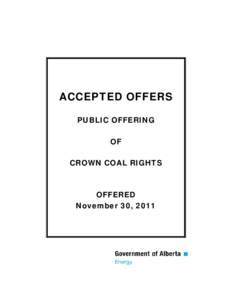 ACCEPTED OFFERS PUBLIC OFFERING OF CROWN COAL RIGHTS  OFFERED