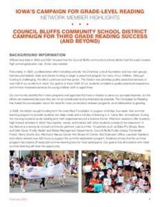 IOWA’S CAMPAIGN FOR GRADE-LEVEL READING NETWORK MEMBER HIGHLIGHTS COUNCIL BLUFFS COMMUNITY SCHOOL DISTRICT CAMPAIGN FOR THIRD GRADE READING SUCCESS (AND BEYOND) BACKGROUND INFORMATION