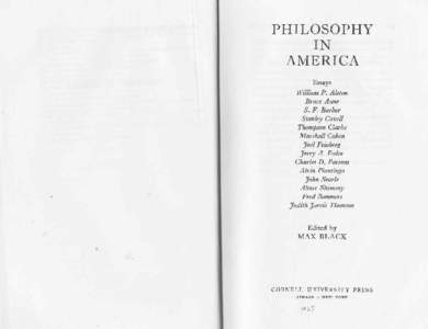 PHILOSOPHY IN AMERICA Essays William P. Alston Bruce Aune