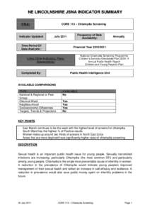 NE LINCOLNSHIRE JSNA INDICATOR SUMMARY