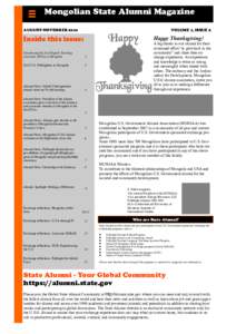 Mongolian State Alumni Magazine QUARTERLY NEWSLETTER VOLUME 1, ISSUE 2 AUGUST-NOVEMBER 2010