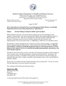 North Carolina Department of Health and Human Services Division of Aging and Adult Services 2101 Mail Service Center • Raleigh, North Carolina[removed]Phone[removed]Fax[removed]Michael F. Easley, Governor