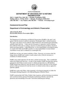 STATE OF WASHINGTON  DEPARTMENT OF ARCHAEOLOGY & HISTORIC PRESERVATION[removed]S. Capitol Way, Suite 106 y Olympia, Washington 98501