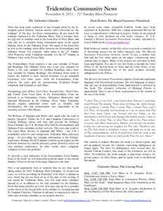 Tridentine Community News November 6, 2011 – 21st Sunday After Pentecost The Tridentine Calendar Book Review: The Blessed Sacrament Prayerbook