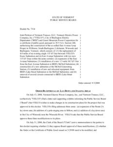 STATE OF VERMONT PUBLIC SERVICE BOARD Docket No[removed]Joint Petition of Vermont Transco, LLC, Vermont Electric Power Company, Inc. (