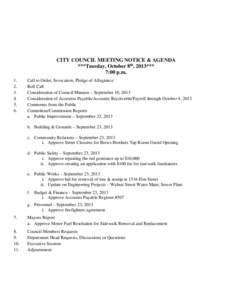 CITY COUNCIL MEETING NOTICE & AGENDA ***Tuesday, October 8th, 2013*** 7:00 p.m[removed].