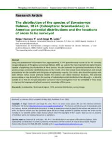 Mongabay.com Open Access Journal - Tropical Conservation Science Vol.5 (2):, 2012  Research Article The distribution of the species of Eurysternus Dalman, 1824 (Coleoptera: Scarabaeidae) in America: potential dist