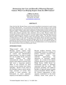 Seminar III (Wednesday, March 12, 2003): Estimating the Cost and Benefit of Hosting Olympic Games: What Can Beijing Expect fro