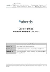 Title: Code of Ethics Process: Establish Mission, Vision and Values Code: GR-DEFPOL-ES-NORES
