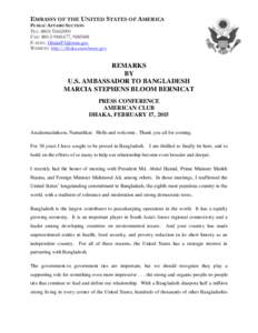 EMBASSY OF THE UNITED STATES OF AMERICA PUBLIC AFFAIRS SECTION TEL: [removed]FAX: [removed], [removed]E-MAIL: [removed] WEBSITE: http://dhaka.usembassy.gov