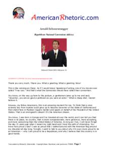 AmericanRhetoric.com  Arnold Schwarzenegger  Republican National Convention Address  Delivered 5 March 2006, Hollywood, CA 