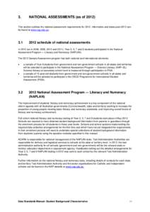 3.  NATIONAL ASSESSMENTS (as of[removed]This section outlines the national assessment requirements for[removed]Information and dates post-2012 can be found at www.nap.edu.au.