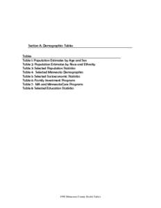 Section A: Demographics Tables Tables Table 1: Population Estimates by Age and Sex Table 2: Population Estimates by Race and Ethncity Table 3: Selected Population Statistics Table 4: Selected Minnesota Demographics