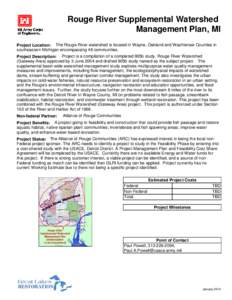 Rouge River Supplemental Watershed Management Plan, MI Project Location: The Rouge River watershed is located in Wayne, Oakland and Washtenaw Counties in southeastern Michigan encompassing 48 communities. Project Descrip