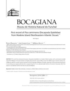 BOCAGIANA Museu de História Natural do Funchal First record of Pisa carinimana (Decapoda: Epialtidae) from Madeira Island (Northeastern Atlantic Ocean) ** With 4 figures