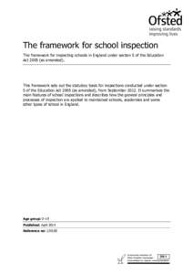 The framework for school inspection The framework for inspecting schools in England under section 5 of the Education Actas amended). This framework sets out the statutory basis for inspections conducted under sect