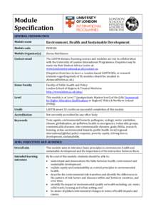 Module Specification GENERAL INFORMATION Module name  Environment, Health and Sustainable Development
