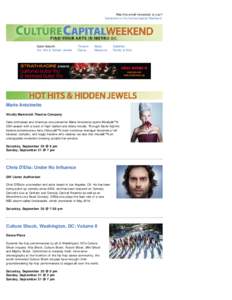 CultureCapital WEEKEND for the Weekend of September 19-21, 2014