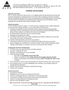 Adventure Learning Programs (ALPs) University of Wisconsin - Madison Center for Leadership and Involvement, RmRed Gym, 716 Langdon St., Madison, WIPH: (FAX: (E-mail: alps@student