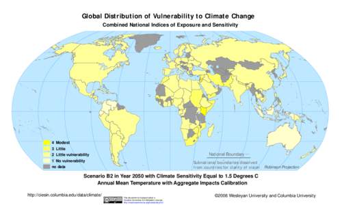 Global Distribution of Vulnerability to Climate Change Combined National Indices of Exposure and Sensitivity 4 Modest 3 Little