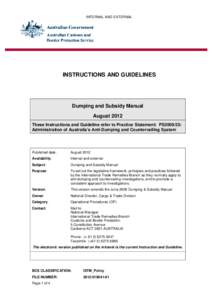INTERNAL AND EXTERNAL  INSTRUCTIONS AND GUIDELINES Dumping and Subsidy Manual August 2012