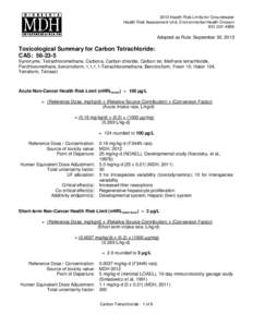 Carbon Tetrachloride Toxicological Summary Sheet  Minnesota Department of Health  September 30, 2013