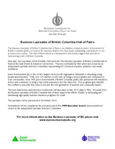 BC Business Hall of Fame Laureate Nomination Package