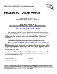 Massachusetts Department of Revenue Division of Local Services Amy A. Pitter, Commissioner Robert G. Nunes, Deputy Commissioner & Director of Municipal Affairs Informational Guideline Release Bureau of Municipal Finance 