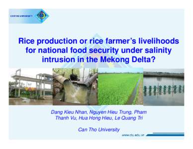 Rice production or rice farmer’s livelihoods for national food security under salinity intrusion in the Mekong Delta? Dang Kieu Nhan, Nguyen Hieu Trung, Pham Thanh Vu, Hua Hong Hieu, Le Quang Tri