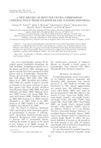 Herpetologica, 64(2), 2008, 224–234 E 2008 by The Herpetologists’ League, Inc. A NEW SPECIES OF BENT-TOE GECKO (GEKKONIDAE: CYRTODACTYLUS) FROM SULAWESI ISLAND, EASTERN INDONESIA CHARLES W. LINKEM1,6, JIMMY A. MCGUIR