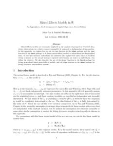 Mixed-Effects Models in R An Appendix to An R Companion to Applied Regression, Second Edition John Fox & Sanford Weisberg last revision: Abstract