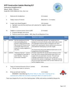 WTP Construction Update Meeting 017 Robinwood Neighborhood May 6, 2014, 7:30 a.m. Burgerville, 18350 Willamette Drive, West Linn