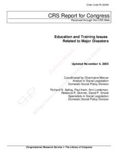 Government / Stafford Disaster Relief and Emergency Assistance Act / Workforce Investment Act / Elementary and Secondary Education Act / No Child Left Behind Act / Title 42 of the United States Code / Disaster Mitigation Act / Nancy L. Ward / Emergency management / Public safety / Federal Emergency Management Agency