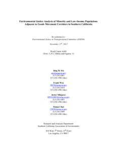 Environmental Justice Analysis of Minority and Low-Income Populations Adjacent to Goods Movement Corridors in Southern California Re-submitted to: Environmental Justice in Transportation Committee (ADD50) November 15th, 