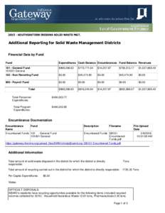 SOUTHEASTERN INDIANA SOLID WASTE MGT.  Additional Reporting for Solid Waste Management Districts Financial Data by Fund Fund