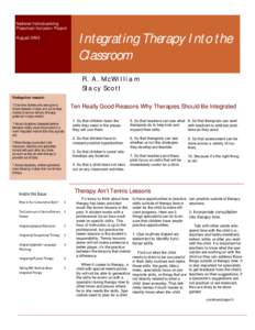 National Individualizing Preschool Inclusion Project Integrating Therapy Into the Classroom