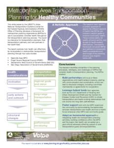 Metropolitan Area Transportation Planning for Healthy Communities A Holistic Approach C