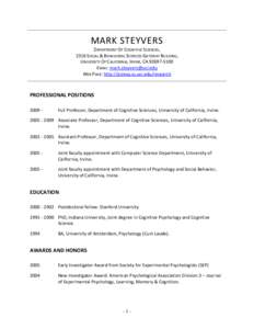 MARK STEYVERS  DEPARTMENT OF COGNITIVE SCIENCES, 2316 SOCIAL & BEHAVIORAL SCIENCES GATEWAY BUILDING, UNIVERSITY OF CALIFORNIA, IRVINE, CAEMAIL: 